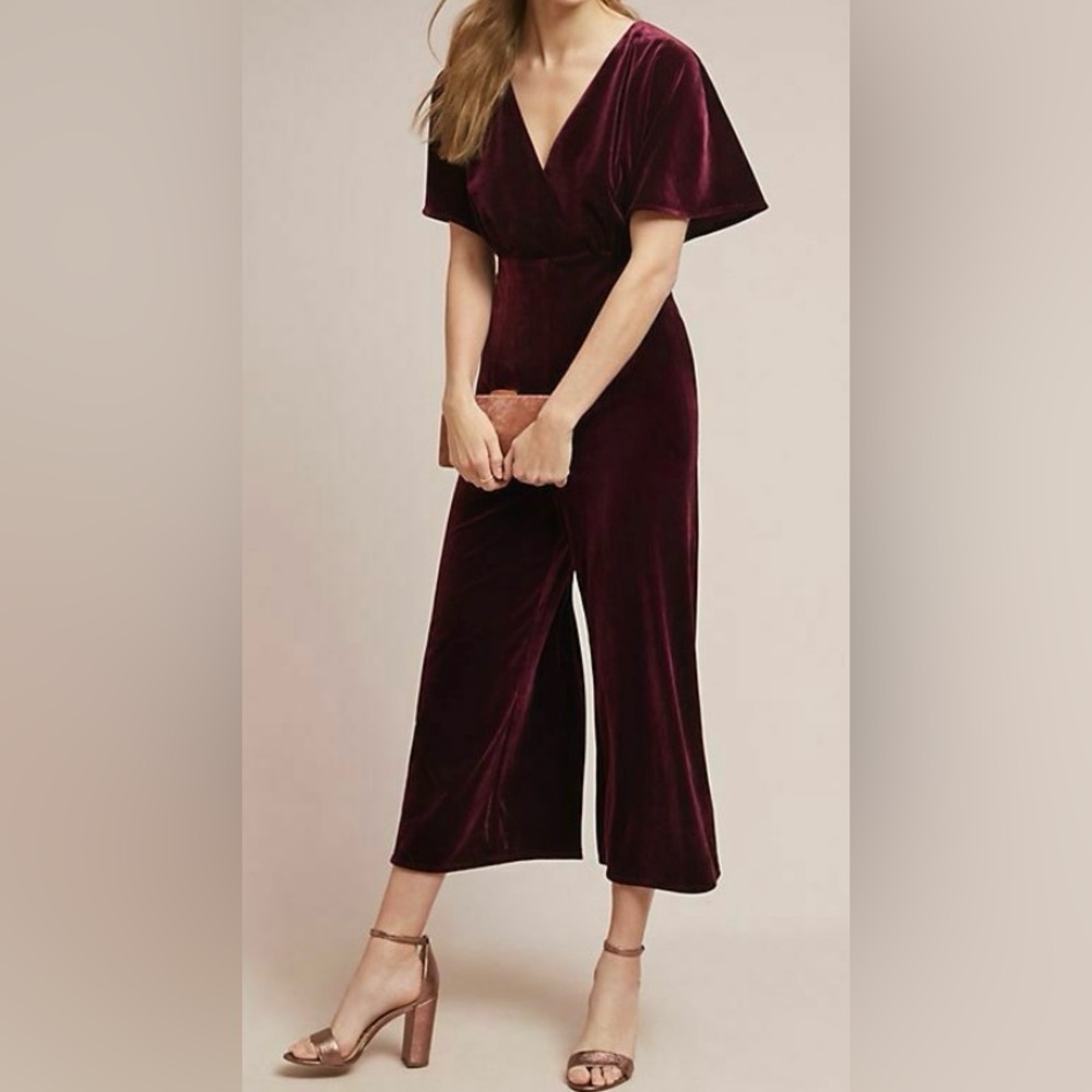 Greylin Red Velvet Wide Leg Jumpsuit